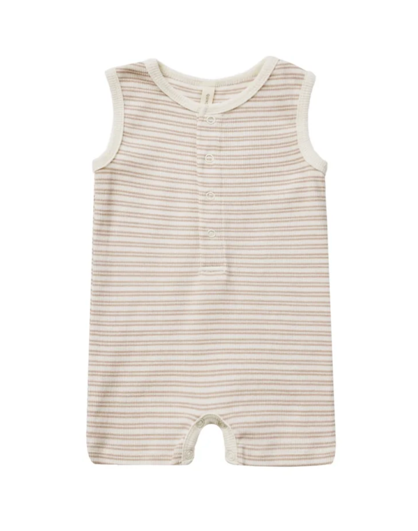 ribbed henley romper || oat stripe