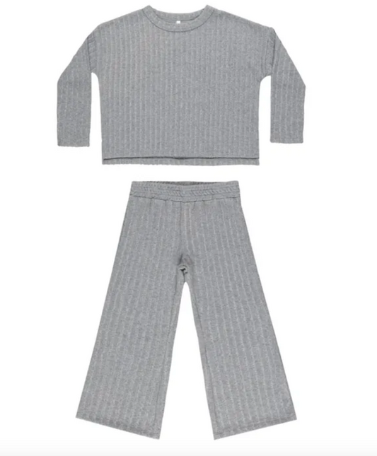 cozy rib knit set || heathered indigo