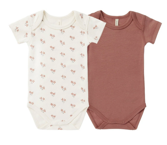 short sleeve bodysuit, 2 pack || summer flower, berry