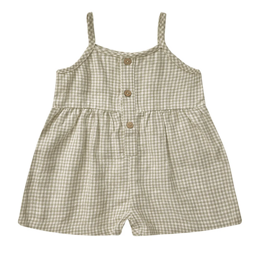 button romper || sage gingham