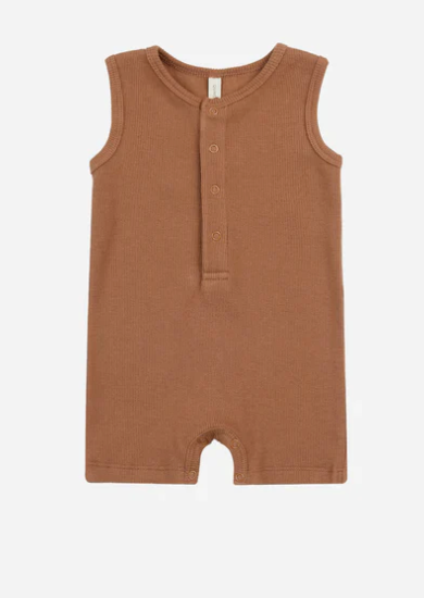 ribbed henley romper || clay