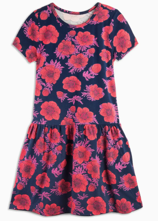 Girls Organic Cotton Short Sleeve Drop Waist Dress