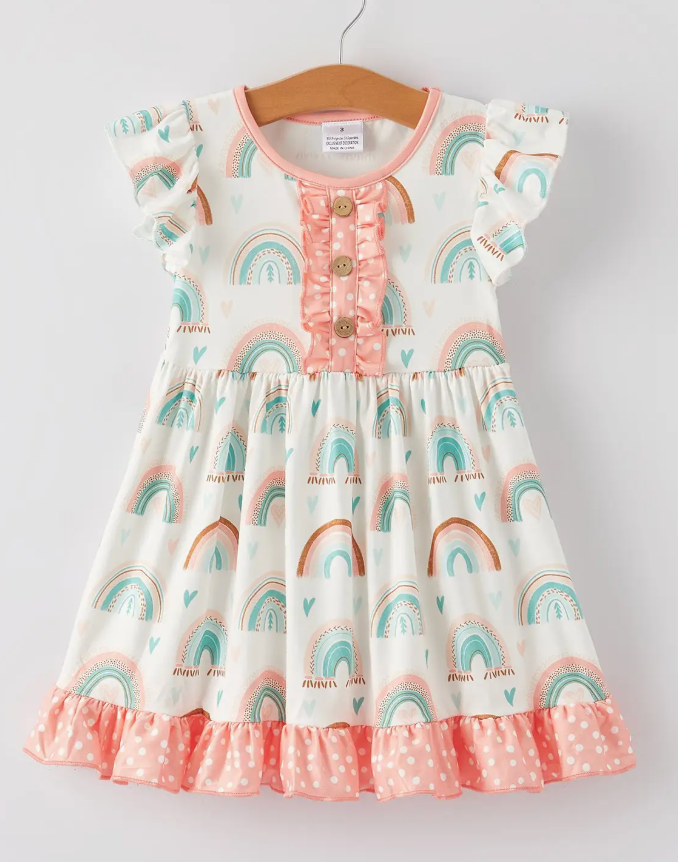 Heart Rainbow Ruffle Girls Dress