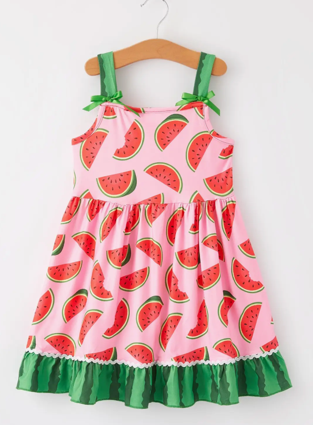 Watermelon Ruffle Girls Suspender Dress
