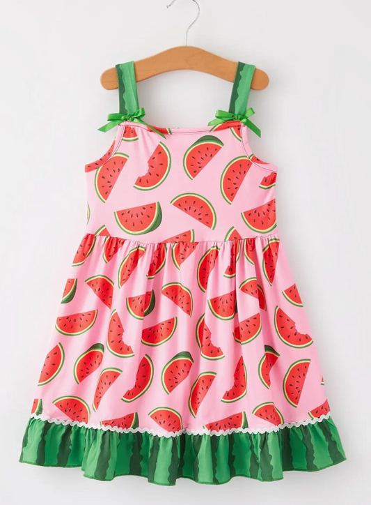Watermelon Ruffle Girls Suspender Dress