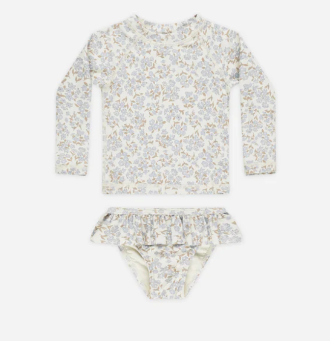 rash guard girls set || blue floral