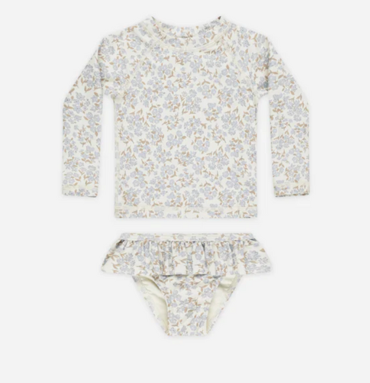 rash guard girls set || blue floral