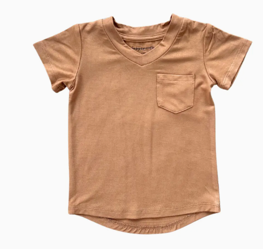 Kid's V-Neck Pocket Tee Bamboo - Toffee