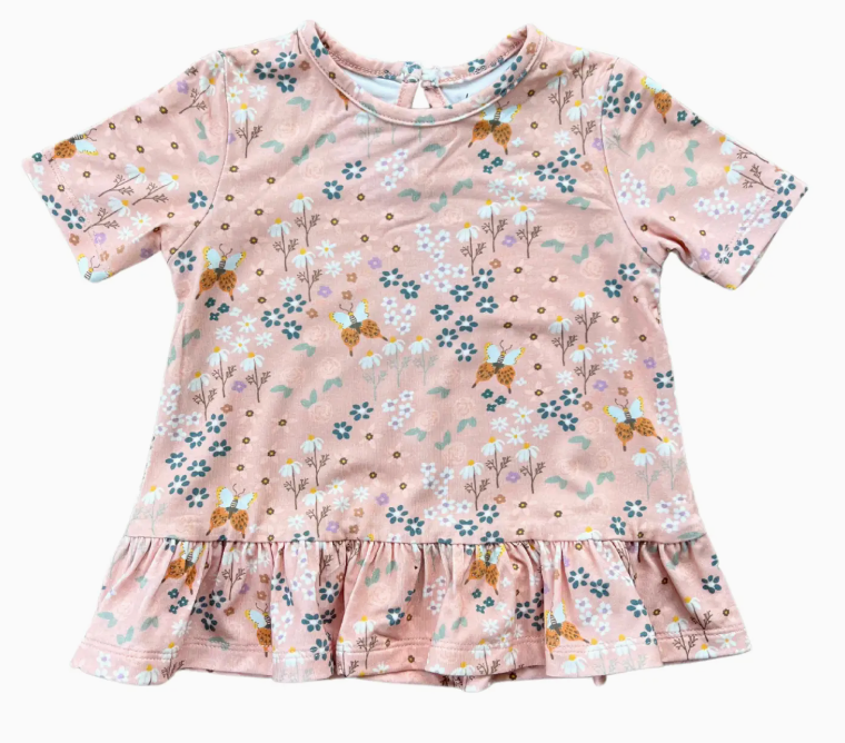 Girl's Short Sleeve Peplum Top - Butterfly Garden