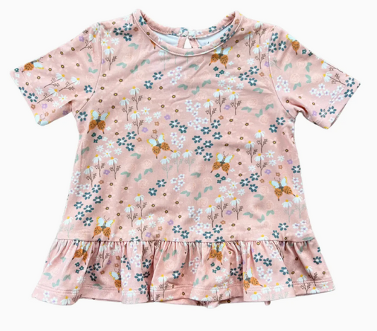 Girl's Short Sleeve Peplum Top - Butterfly Garden