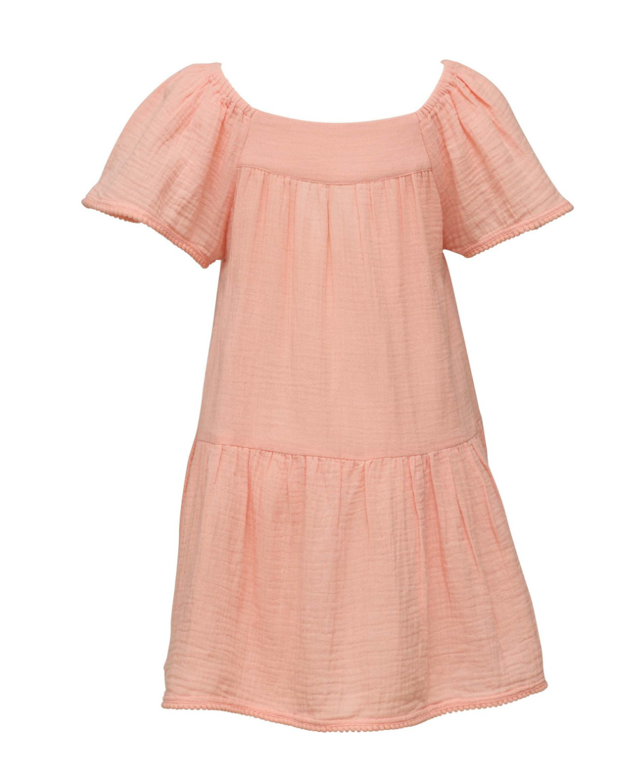 PEACH FLUTTER SLEEVE BEACH DRESS