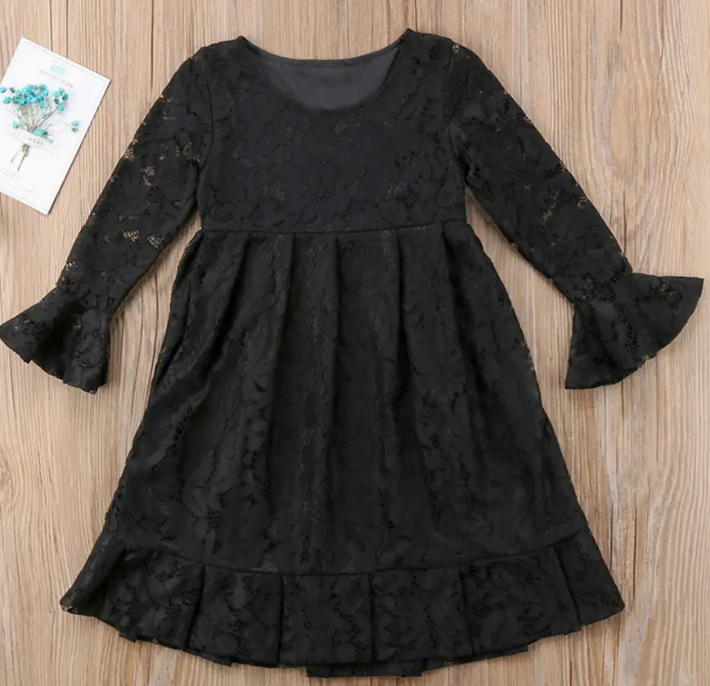 Black Poet Sleeve Lace Girl Dress