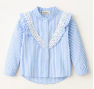Blue Striped & Ruffled Cotton Girl Blouse