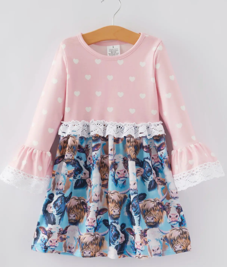 Western Print Lace Girls Dress