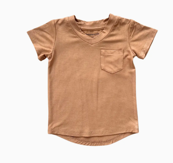 Kid's V-Neck Pocket Tee Bamboo - Toffee
