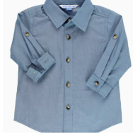 Boys Blue Chambray Long Sleeve Button Down Shirt