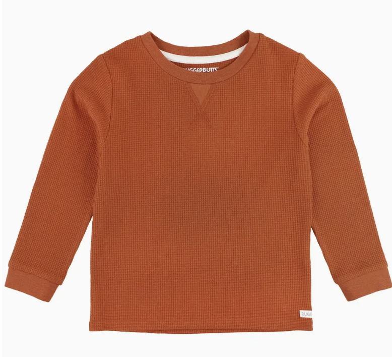 Rust Waffle Knit Long Sleeve Crew Neck Shirt