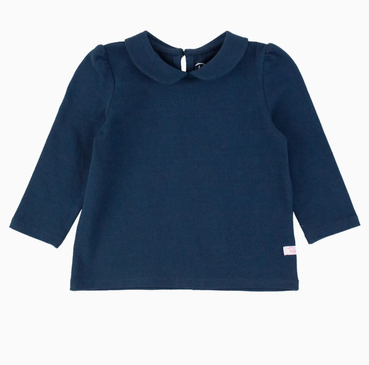 Girls Dark Navy Peter Pan Collar Long Sleeve Top