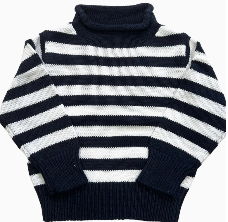 Striped Rollneck Sweater | Navy and White