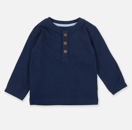Boys Dark Navy Knit Long Sleeve Henley Tee | Navy