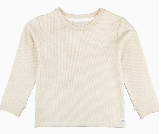 Oatmeal Waffle Knit Long Sleeve Crew Neck Shirt