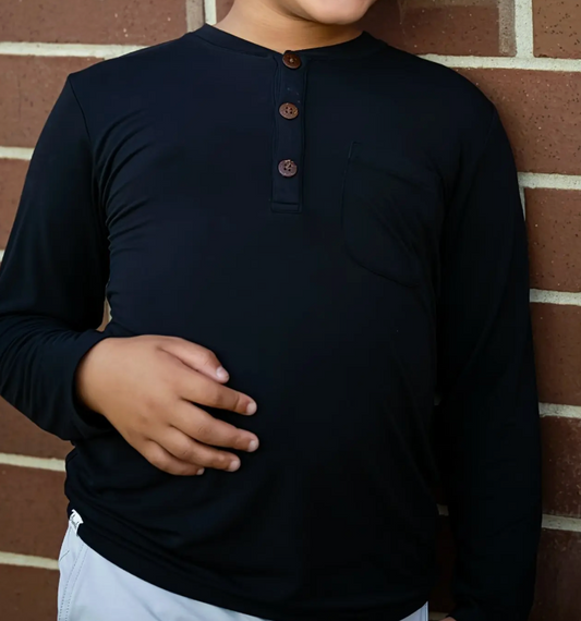 Boys Long Sleeve Henley in Moonless Night