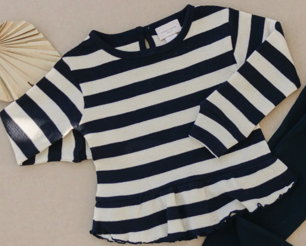 Long Sleeve Peplum | Sapphire Stripe | 3T