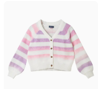 Big Kids Stripe Cardigan | Oatmeal Lavendar | Oatmeal / M (10)