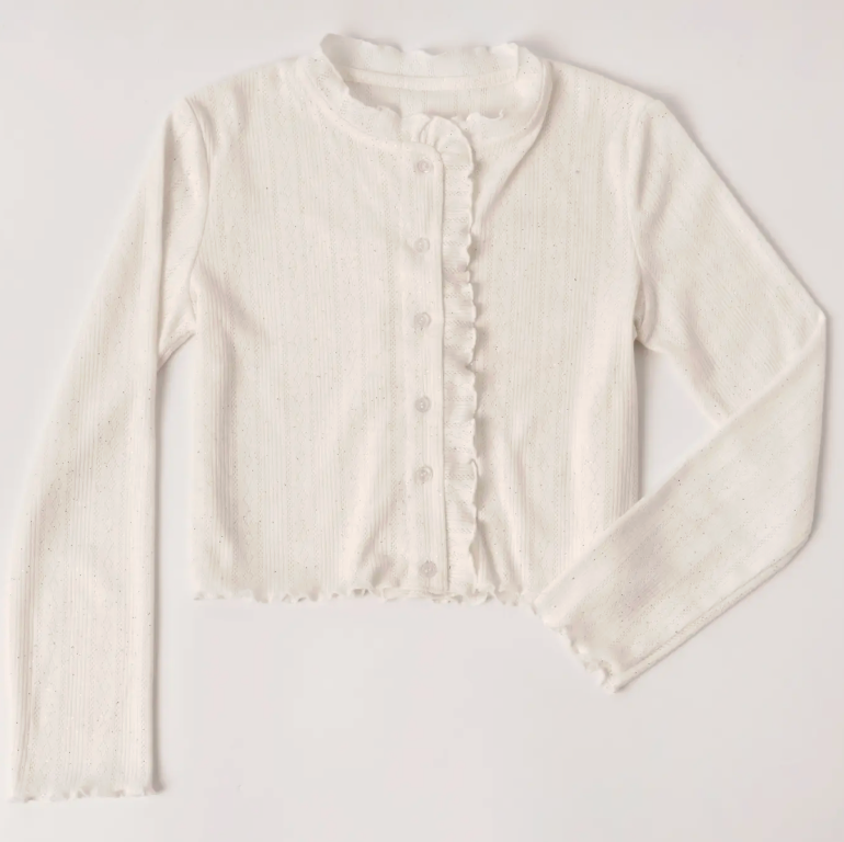 Lettuce Edge Pointelle Cardigan | White / 3T
