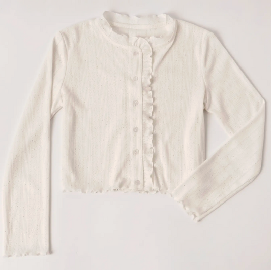 Lettuce Edge Pointelle Cardigan | White / 3T