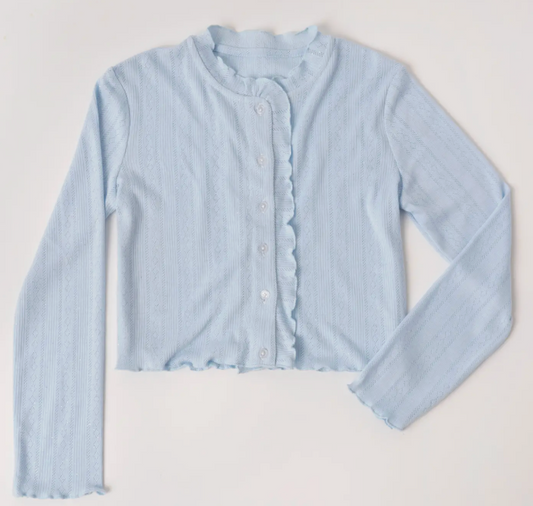 Lettuce Edge Pointelle Cardigan | Powder Blue / XXS (4)