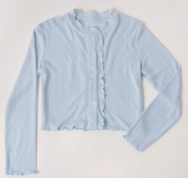 Lettuce Edge Pointelle Cardigan | Powder Blue / M (10)