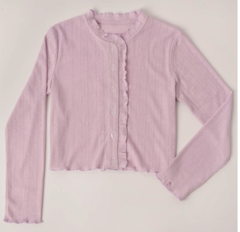 Lettuce Edge Pointelle Cardigan | Ballerina / 2T
