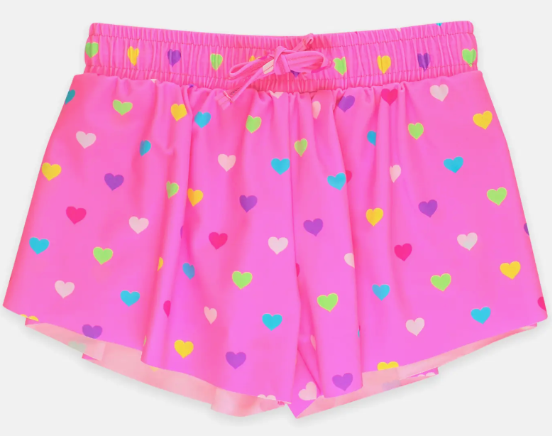 Girls Neon Pink Colorful Hearts Active Butterfly Shorts | Pink / 7