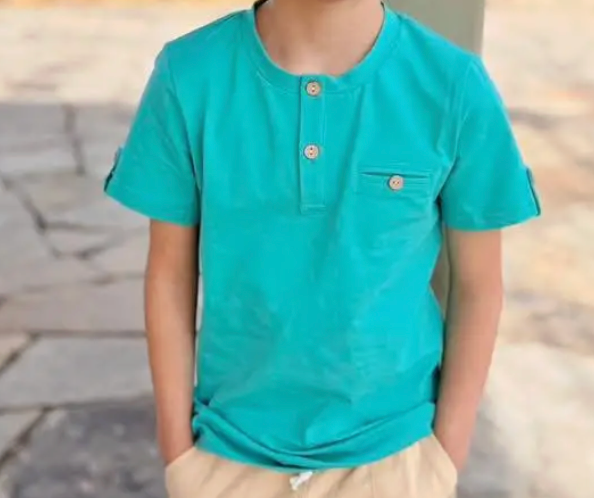 Boys Teal Short Sleeve Shirt, Soft, Buttons, Tagless | 7/8