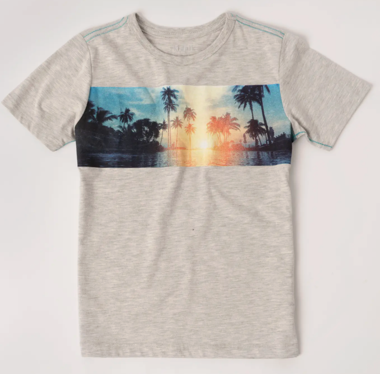 Sunset Contrast Stitch Tee | Light Heather Grey / 3T
