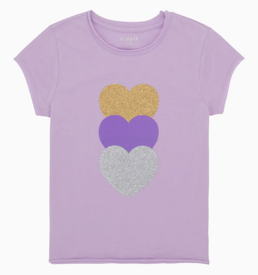 Stacked Heart Raw Edge Tee | Orchid Bloom / 3T