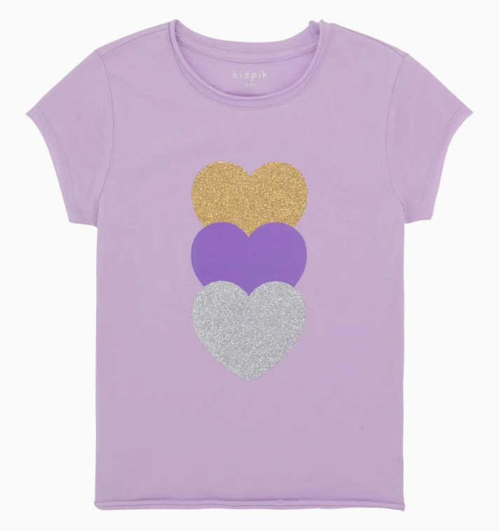 Stacked Heart Raw Edge Tee | Orchid Bloom / XS (5/6)