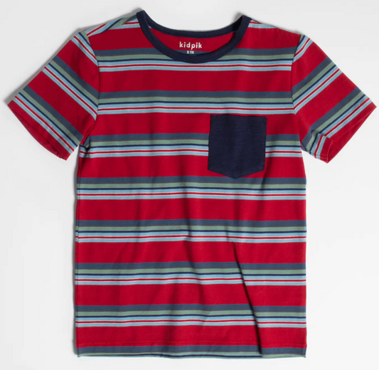 Varigated Stripe Pocket Tee | Rumba Red / XS (5/6)