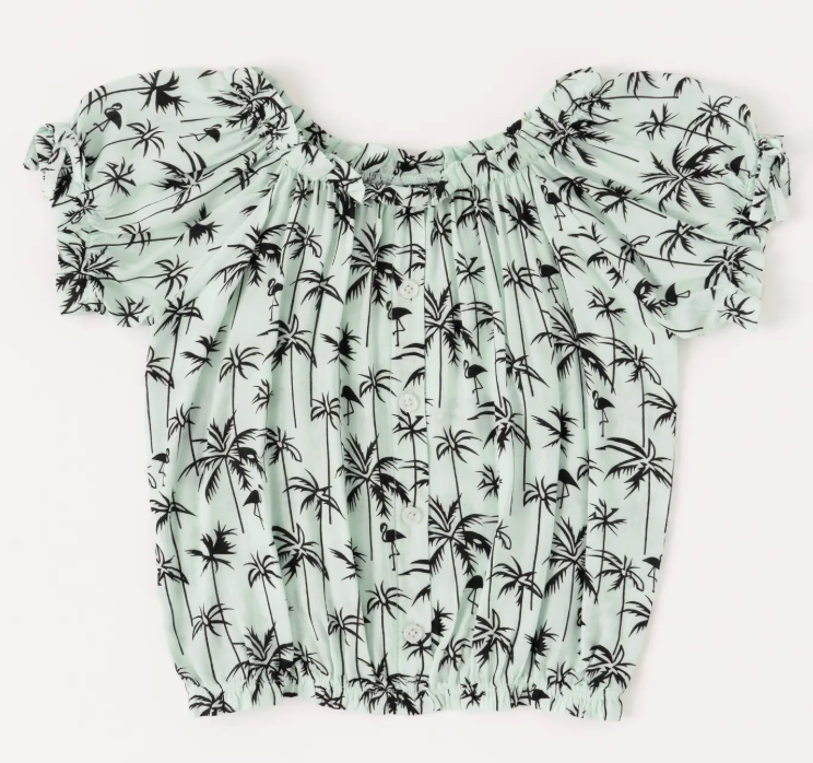 Summer Palms Button Front Top | Fair Aqua / S (7/8)