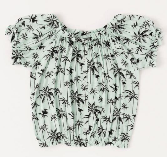 Summer Palms Button Front Top | Fair Aqua / S (7/8)
