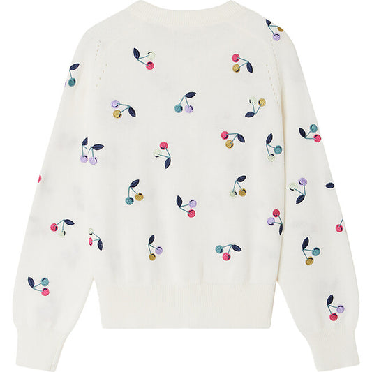 CHERRY PRINT CREWNECK SWEATER