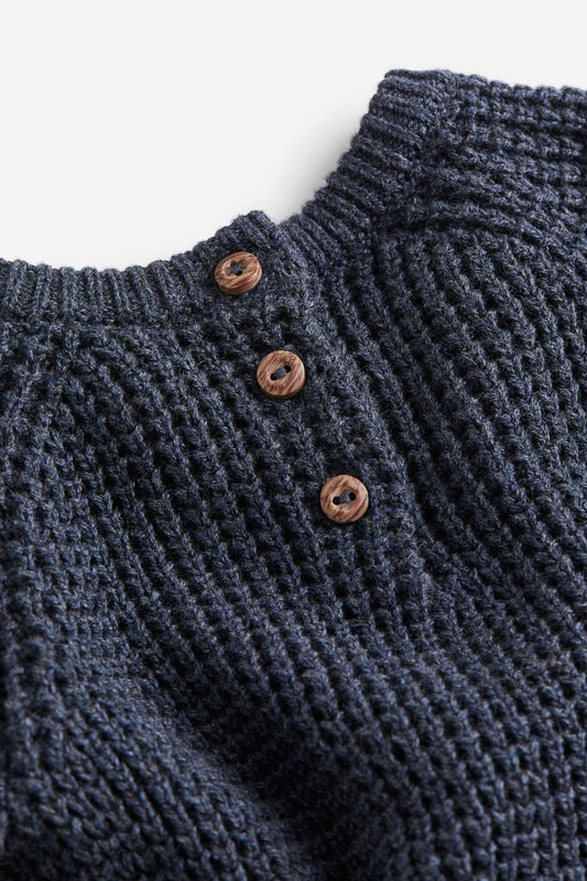 NAVY WAFFLE-KNIT SWEATER