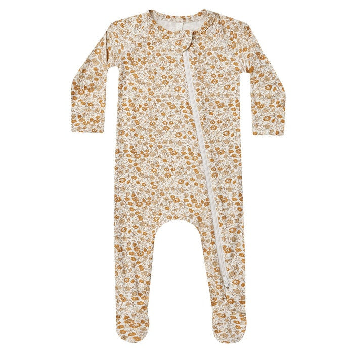 bamboo zip footie || marigold