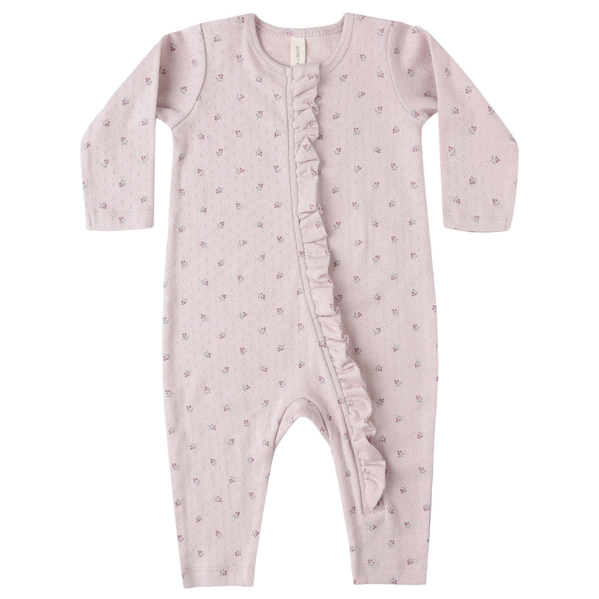 pointelle ruffle romper || lavender