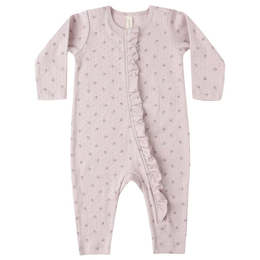 pointelle ruffle romper || lavender