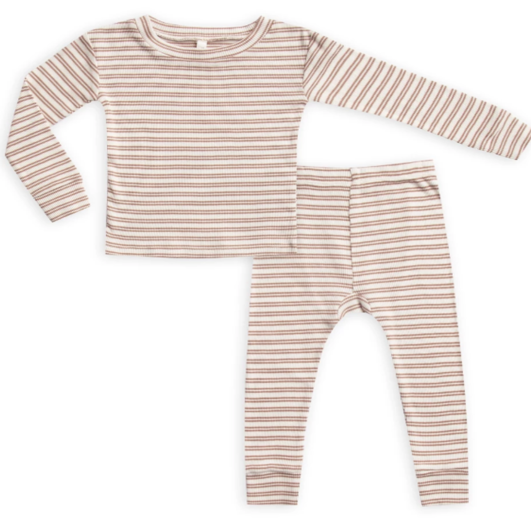 Ribbed Pajama Top || Truffle Stripe
