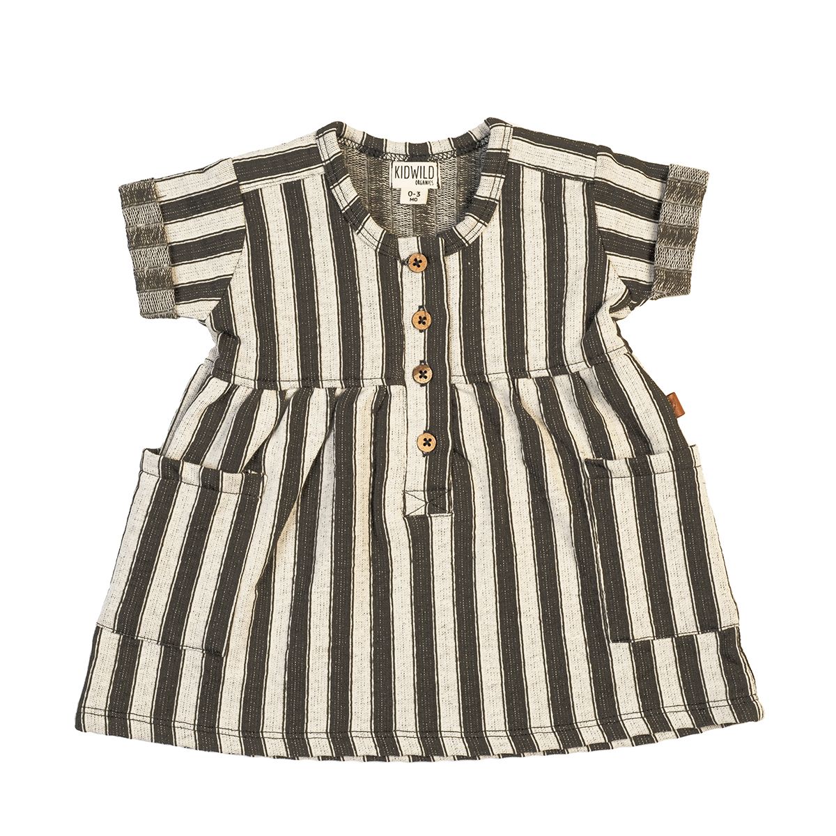 Organic Pocket Dress - Slate Stripe