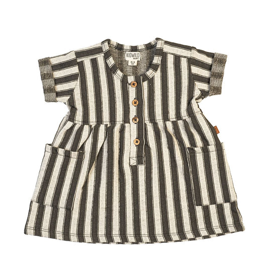Organic Pocket Dress - Slate Stripe