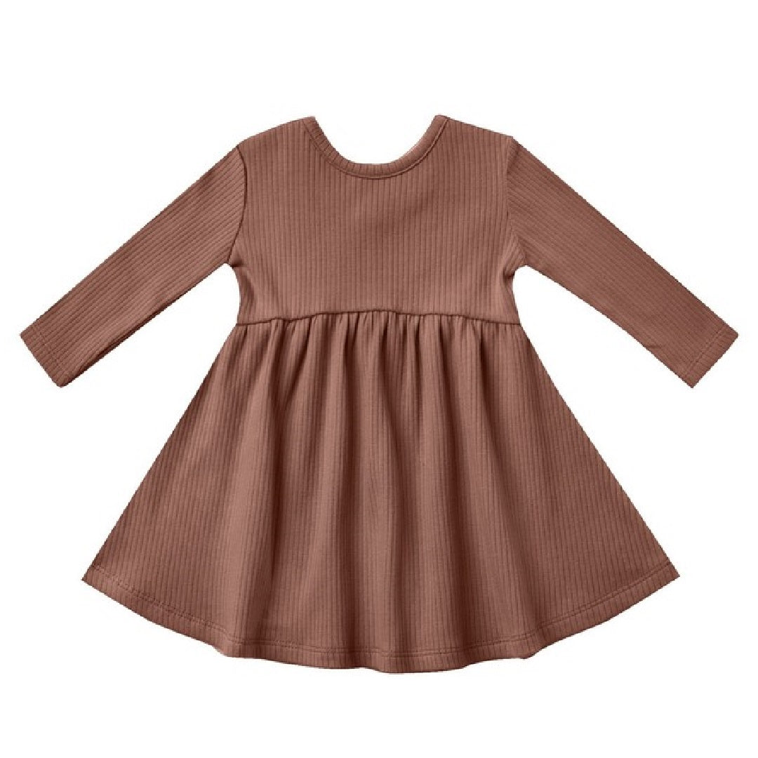 ribbed long sleeve dress | pecan